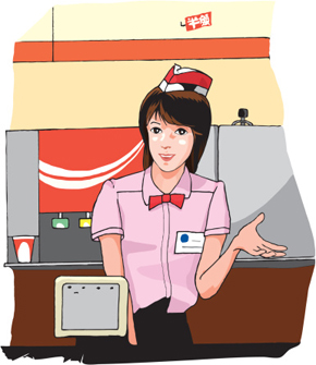 Woman working at a fast food restaurant, Illustration